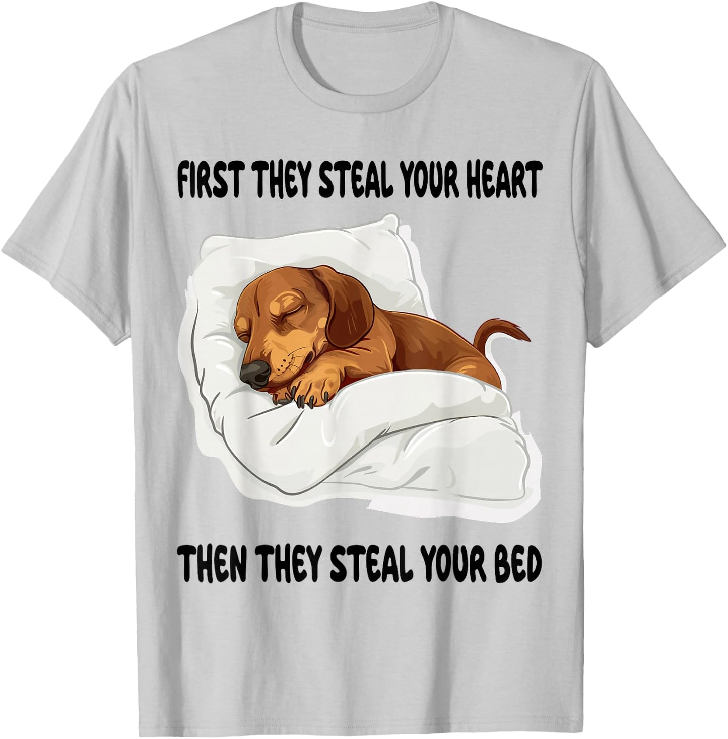 Dachshund Wiener Doxie Sleeping Pajamas Nightgown T-Shirt - T-Shirt | Ash