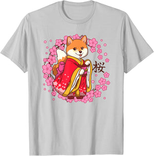 Kawaii Dog SAKURA 桜 Spring T-Shirt - T-Shirt | Ash
