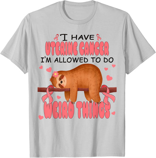 Uterine Cancer Awareness Sloth I Have Uterine Cancer T-Shirt - T-Shirt | Ash