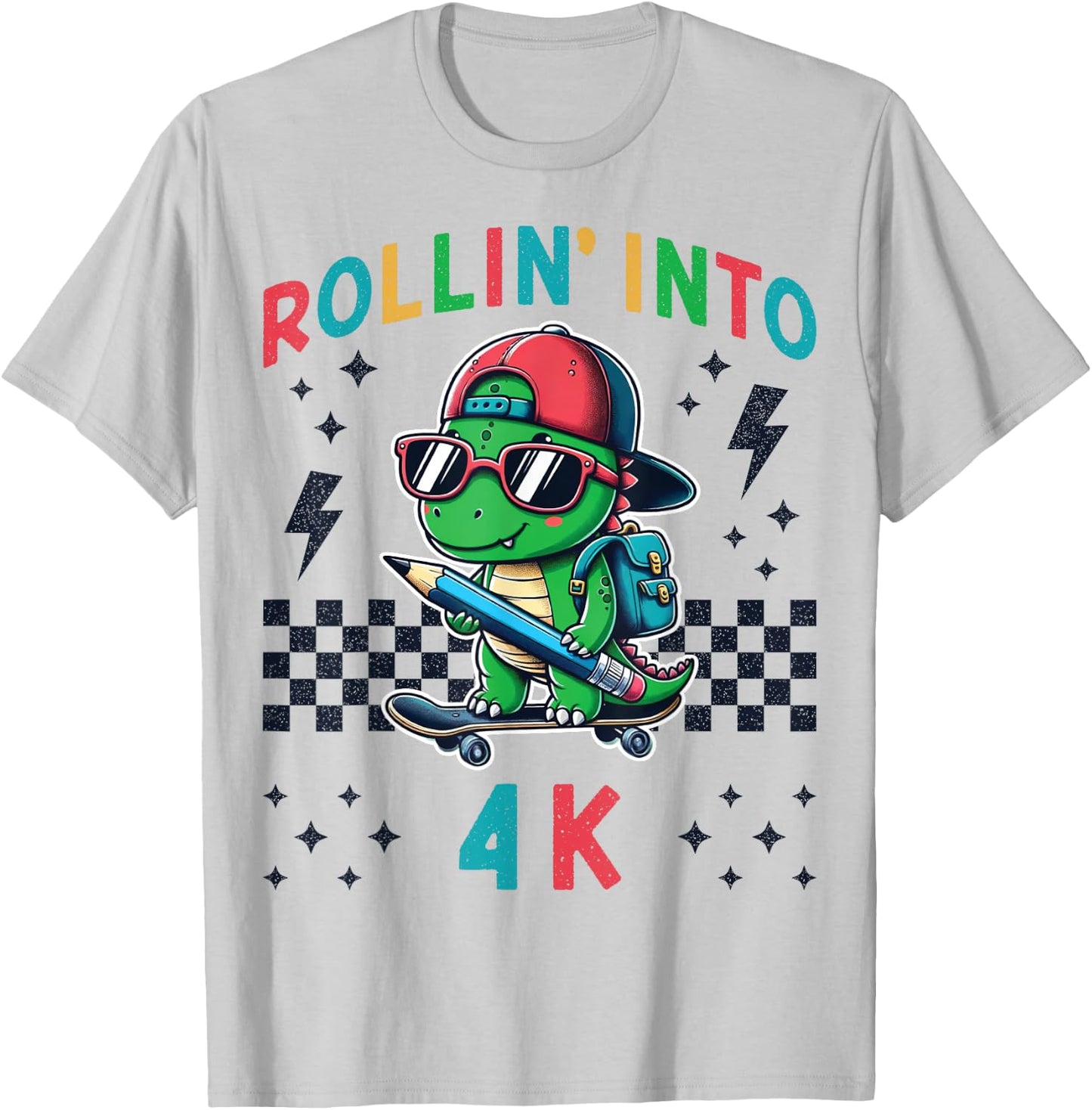 Rollin Into 4K Dinosaur First Day of Pre K 4 Im Ready for 4K T-Shirt - T-Shirt | Ash