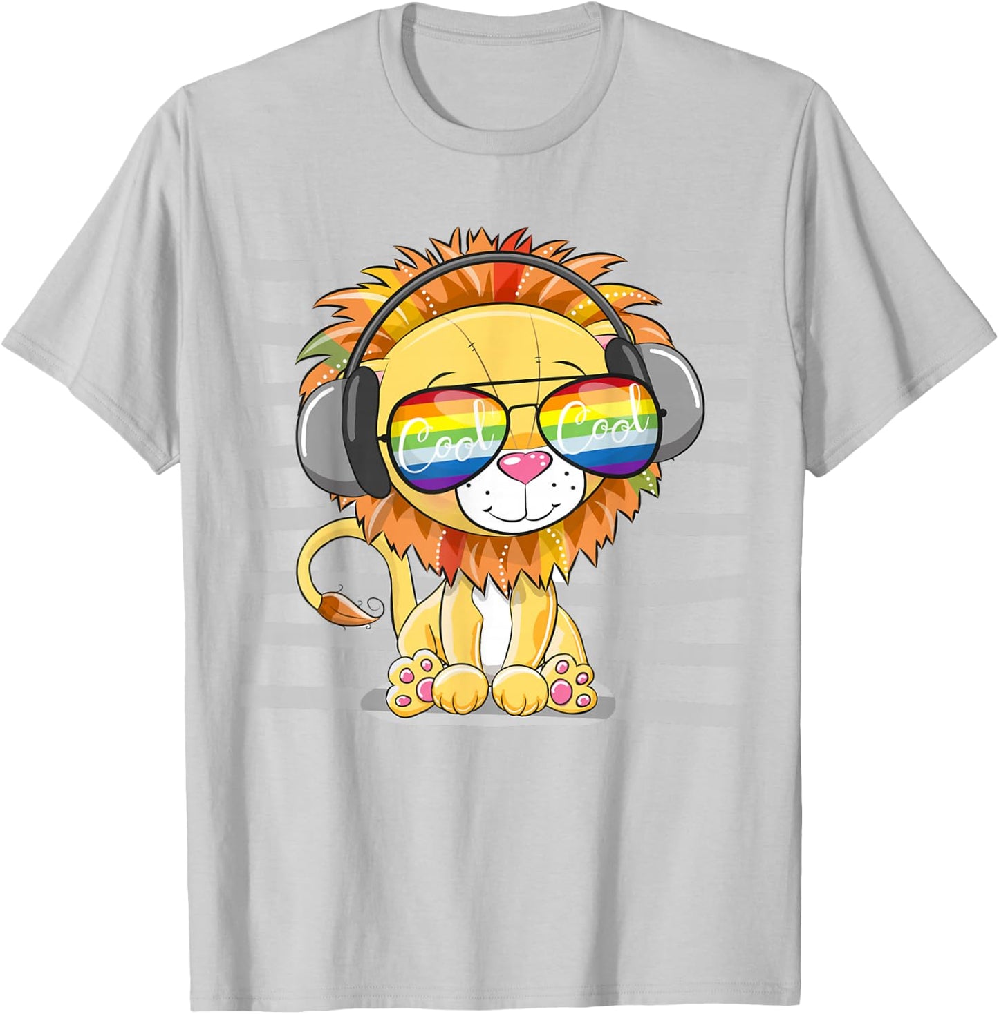 Cool Cartoon Cute Lion With Sun Glasses Art T-Shirt - T-Shirt | Ash