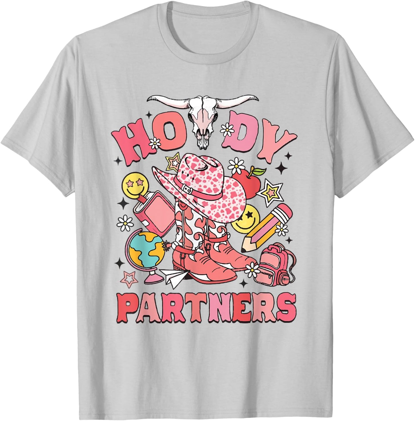 Retro Howdy Partners Cowgirl Teacher Western Back To School T-Shirt - T-Shirt | Ash