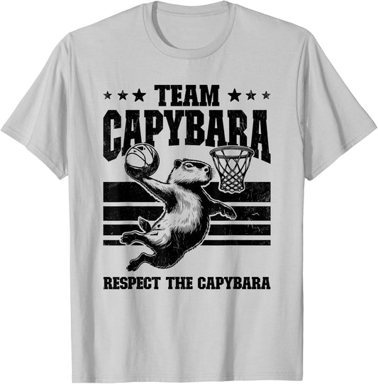 Team Capybara Funny Retro Rodent Capybara Playing Basketball , Small, Grey T-Shirt - T-Shirt | Ash