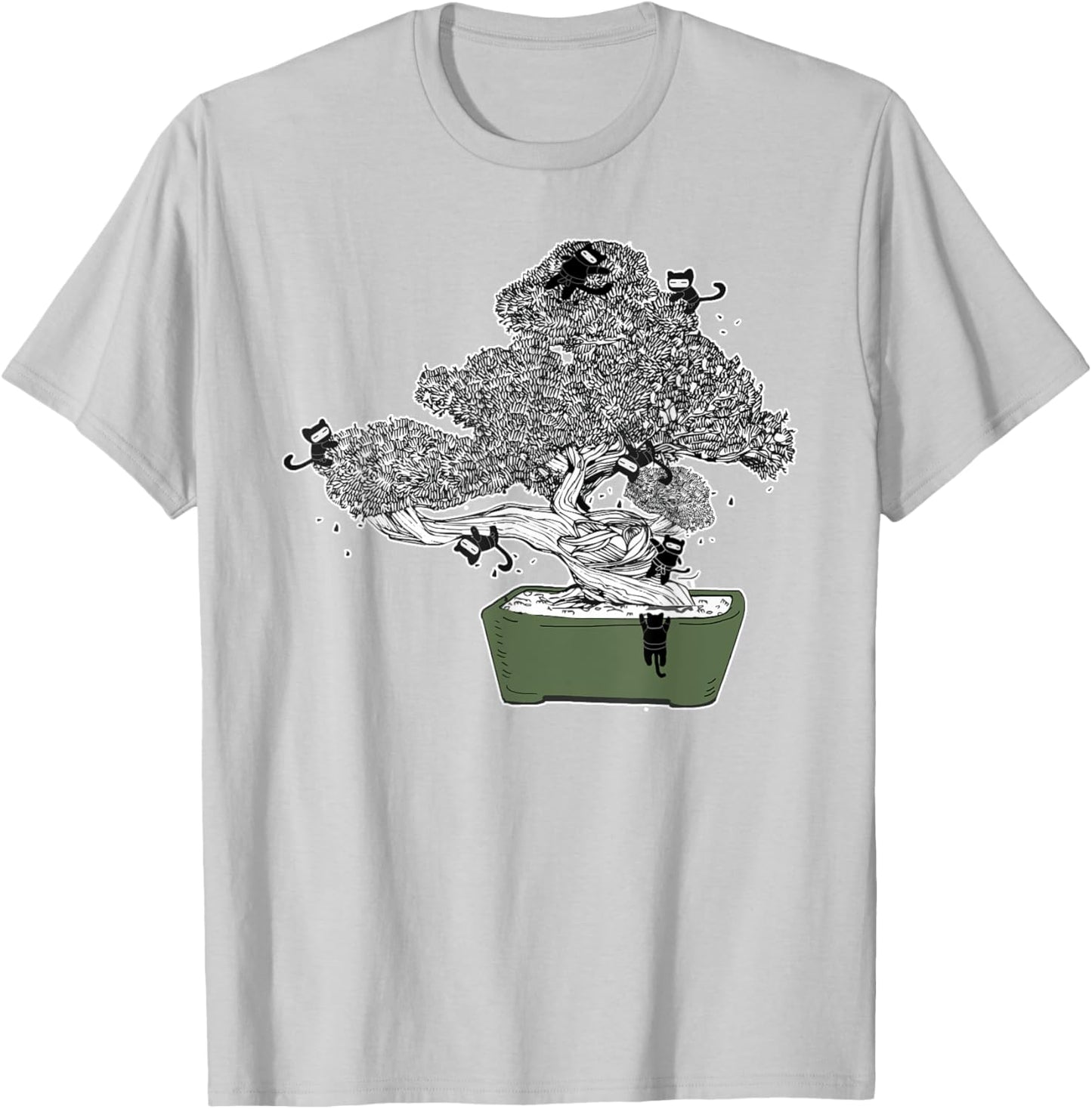 Ninja Kitty Cats Bonsai Tree Japanese Buddhist Zen Shirt T-Shirt - T-Shirt | Ash