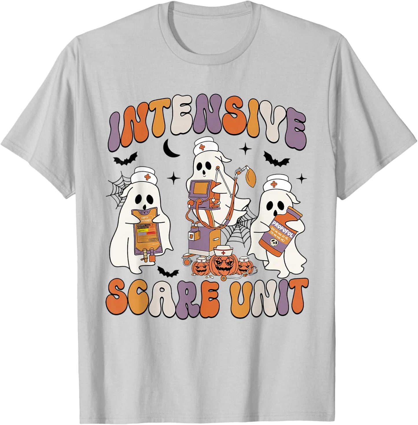 Retro Intensive Care Unit Nurse Halloween ICU Nurse Ghosts T-Shirt - T-Shirt | Ash