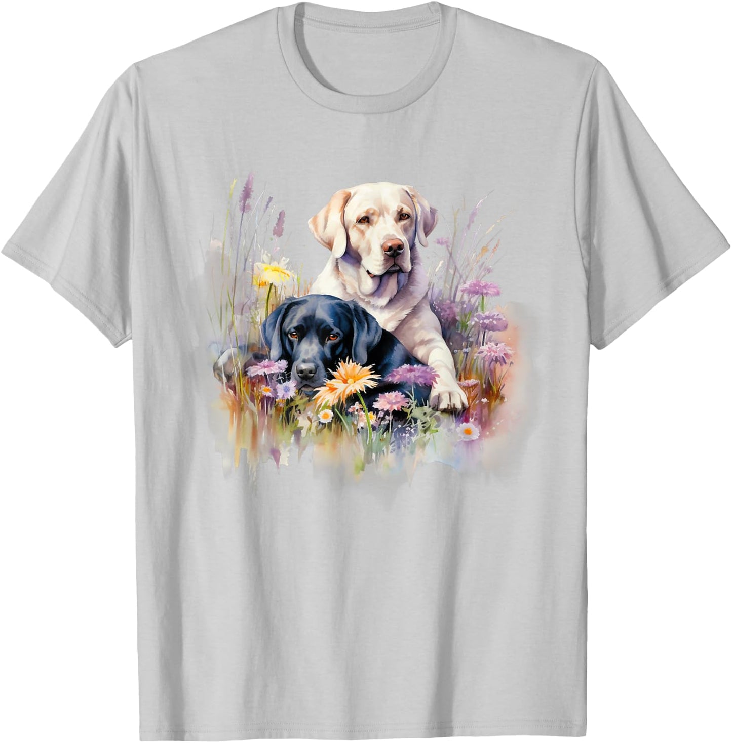 Floral Wildflower Dog Labrador Retriever T-Shirt - T-Shirt | Ash