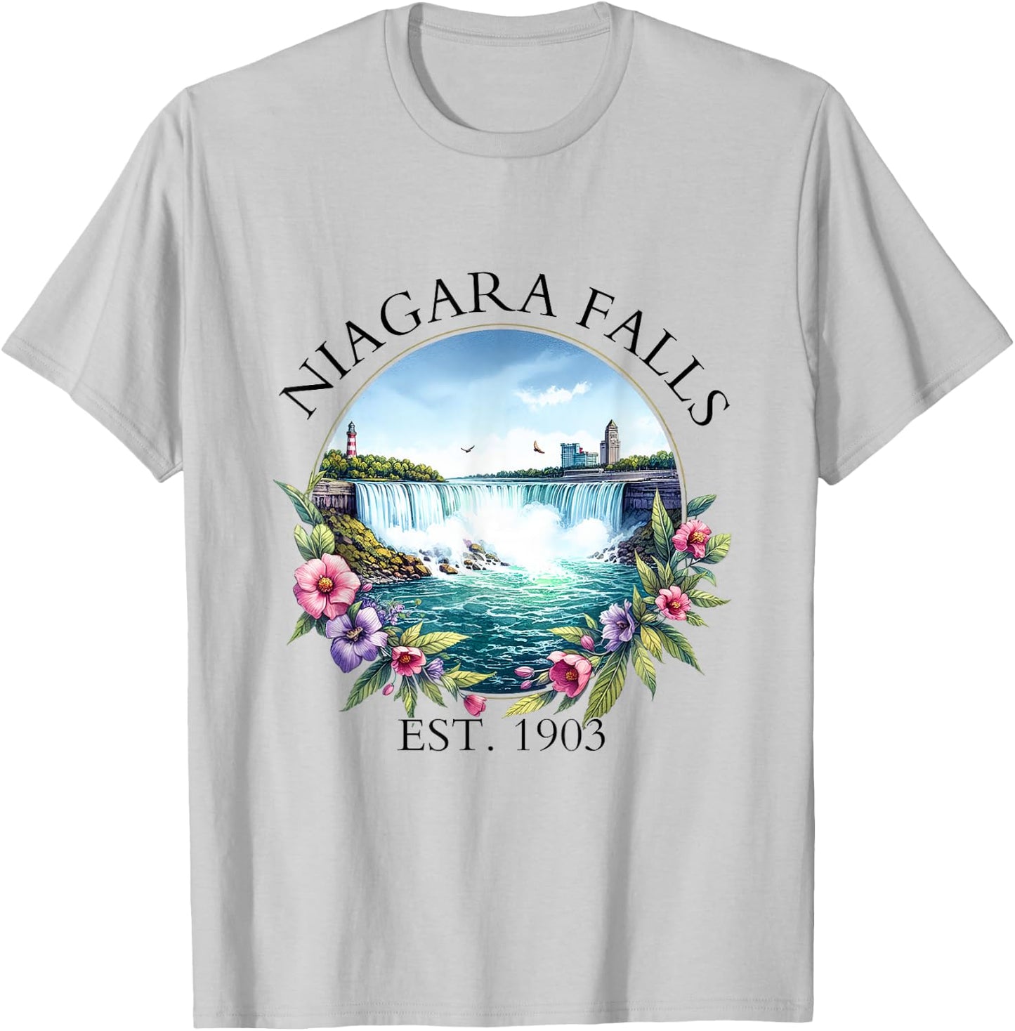 Retro Floral Niagara Falls Trip Outdoor Family Vacation T-Shirt - T-Shirt | Ash