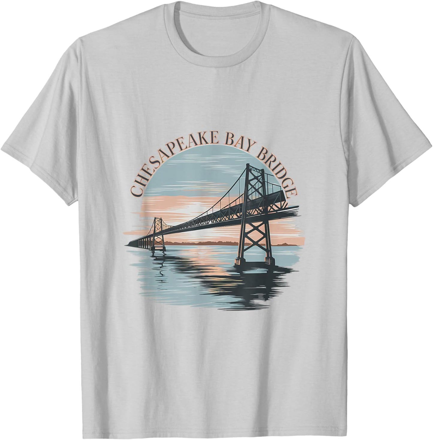 Vintage Chesapeake Bay Bridge Sunrise Memento Maryland Icon T-Shirt - T-Shirt | Ash