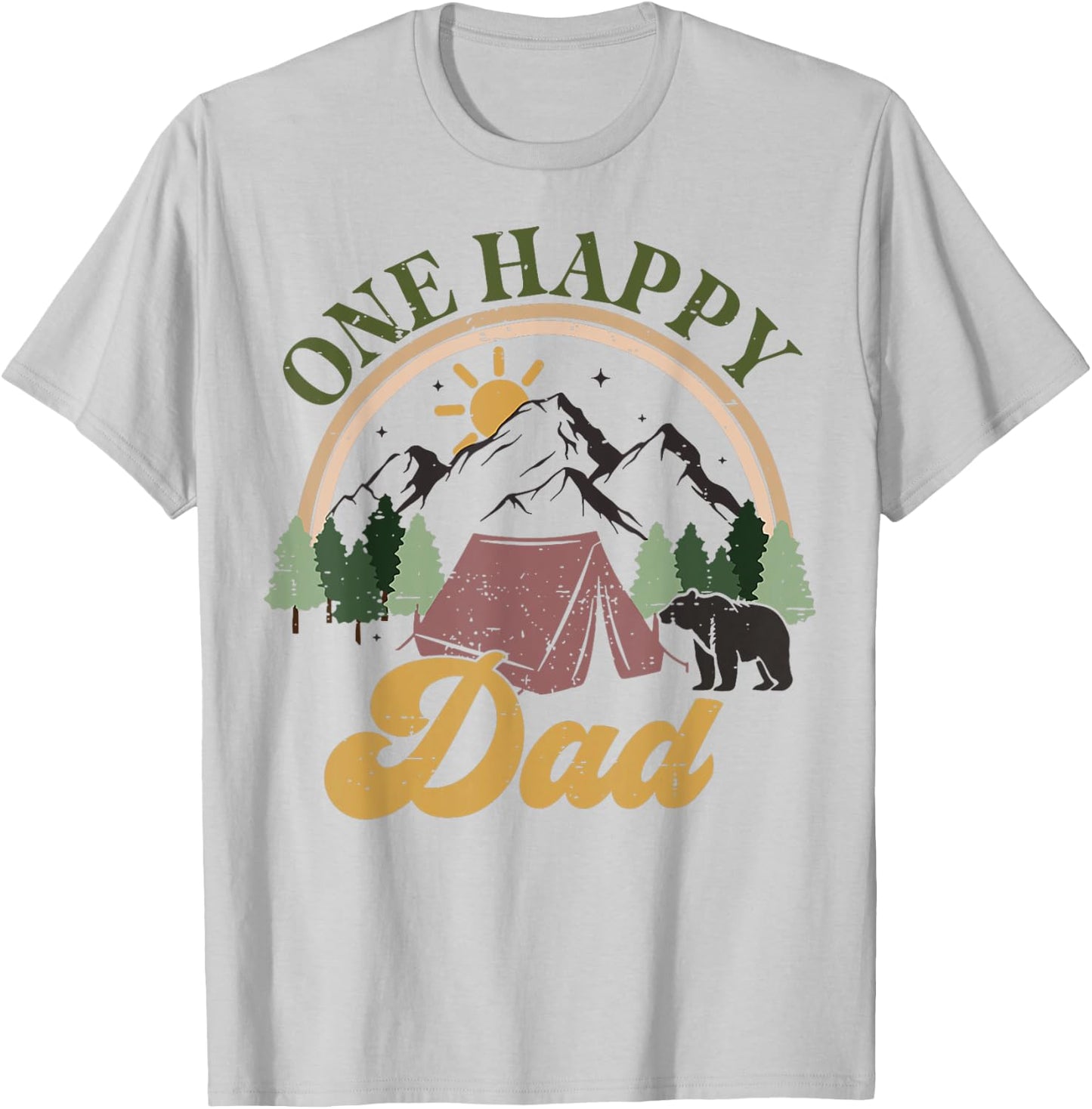 Cute One Happy Camper Birthday Decorations One Happy Dad T-Shirt - T-Shirt | Ash