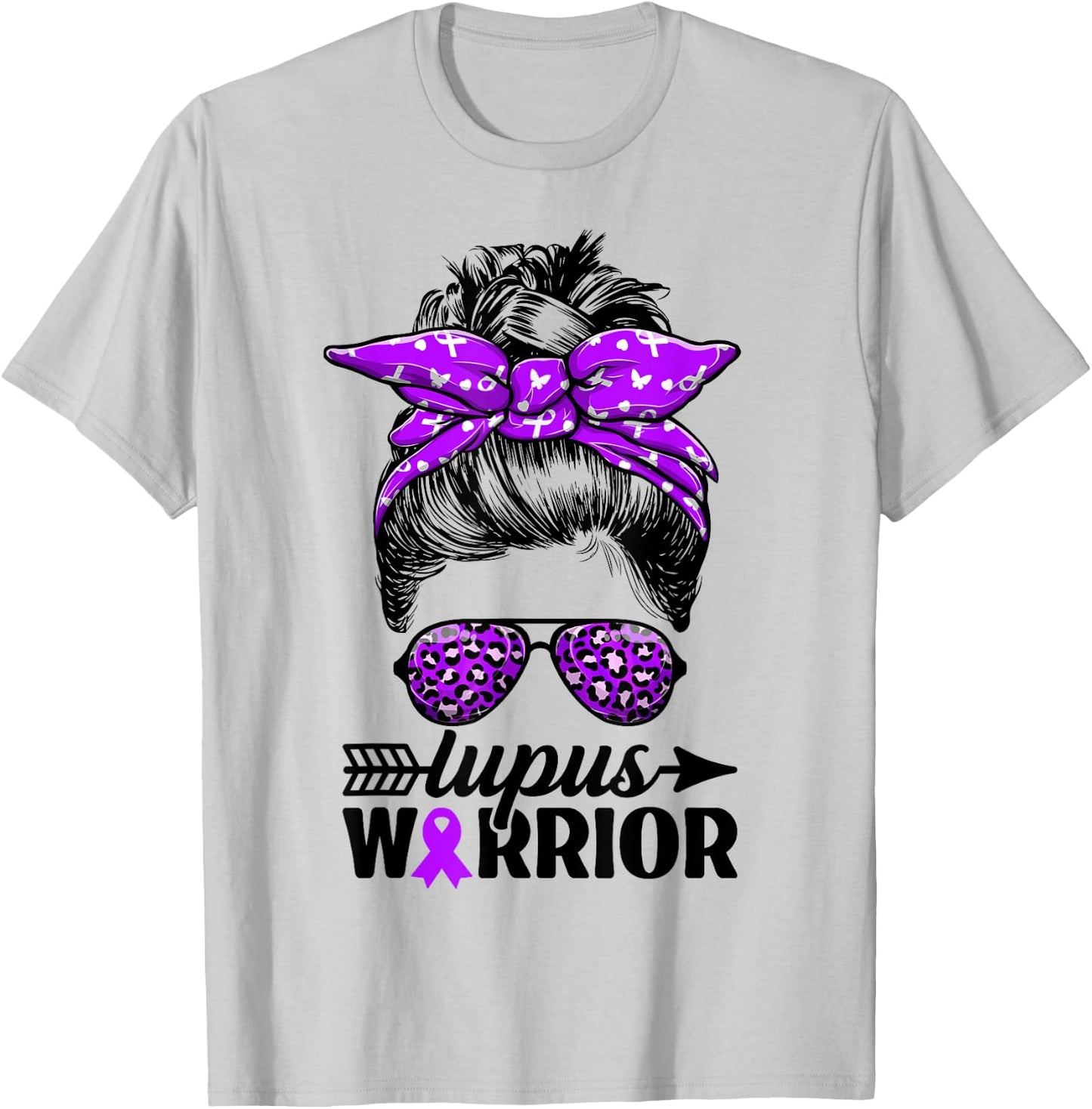 Lupus Warrior Messy Bun Women - Wear Purple Lupus Awareness T-Shirt - T-Shirt | Ash