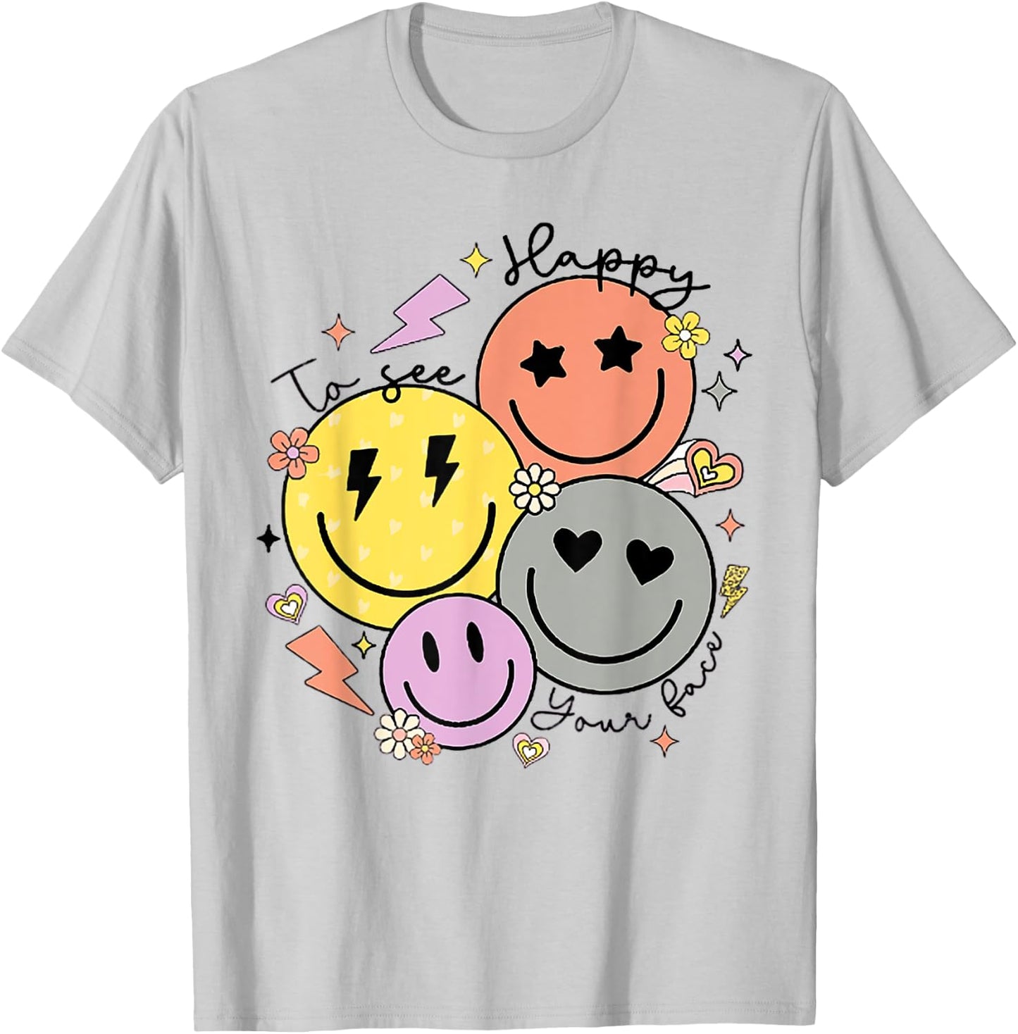 Groovy Happy To See Your Face Teacher First Day Of School Women Kids T-Shirt - T-Shirt | Ash