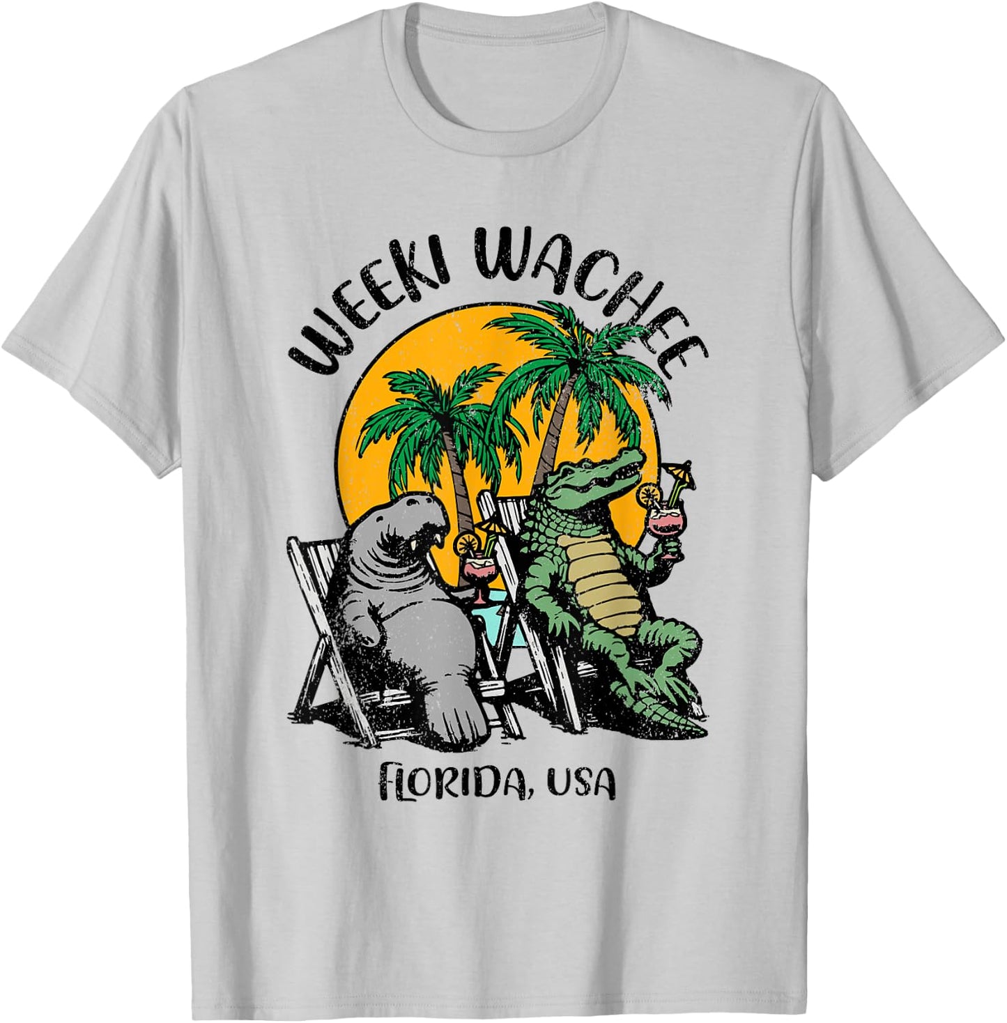 Weeki Wachee Florida USA Funny Manatee Alligator Design T-Shirt - T-Shirt | Ash