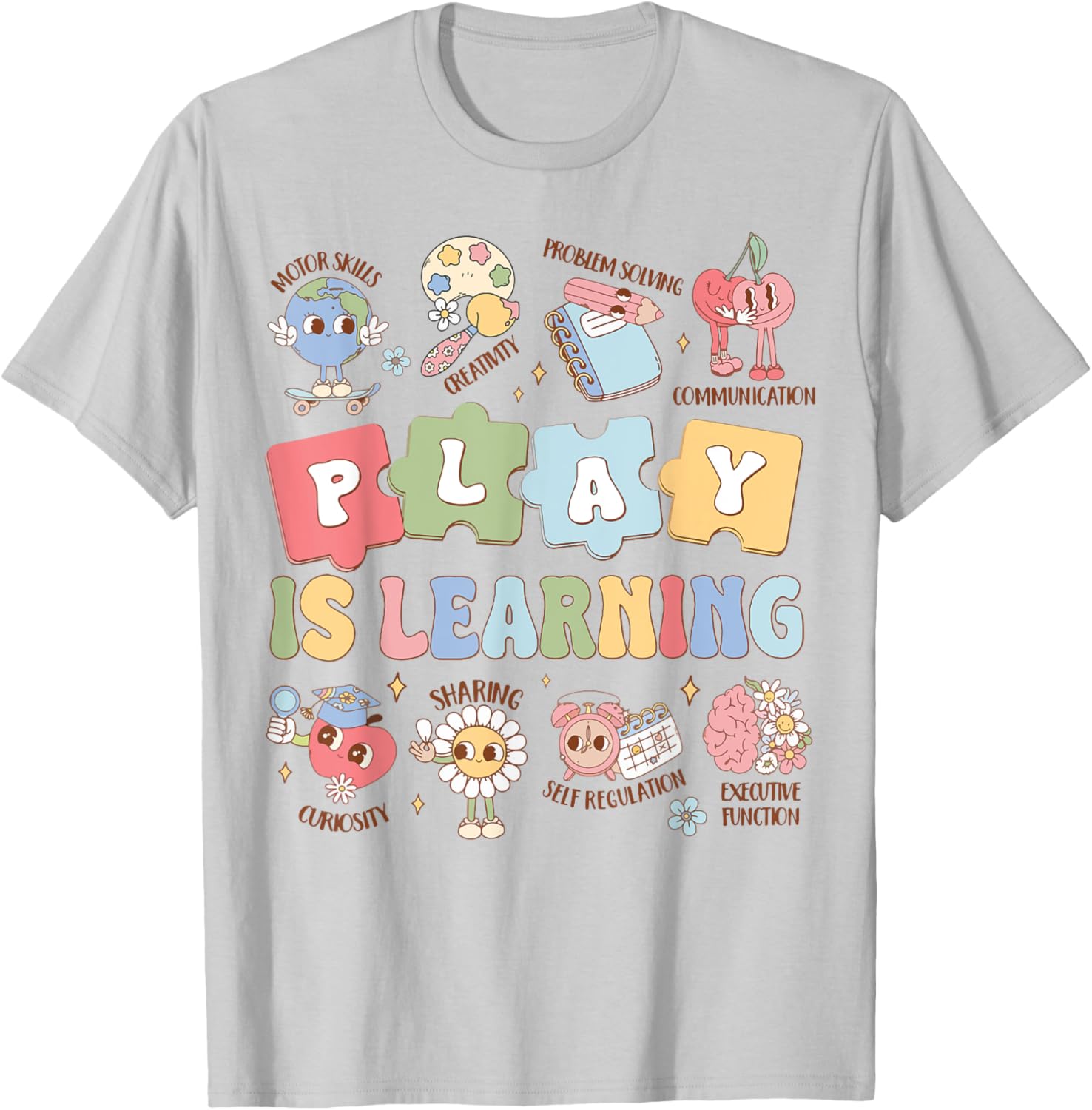 Teacher Groovy Play Is Learning Back To School T-Shirt - T-Shirt | Ash