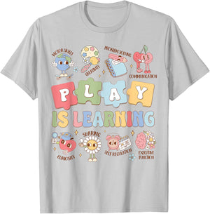 Teacher Groovy Play Is Learning Back To School T-Shirt - T-Shirt | Ash