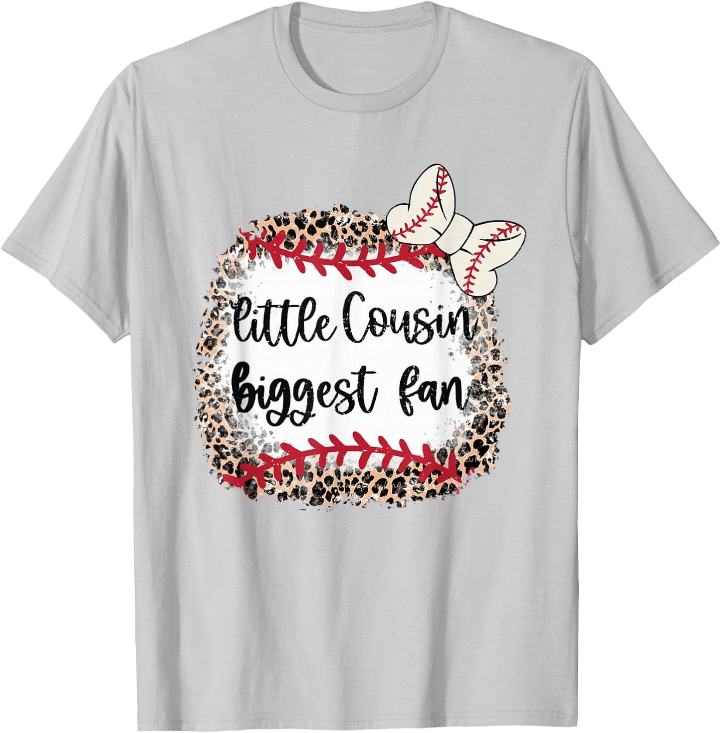 Leopard Baseball Little Cousin Biggest Fan Toddler Kids T-Shirt - T-Shirt | Ash
