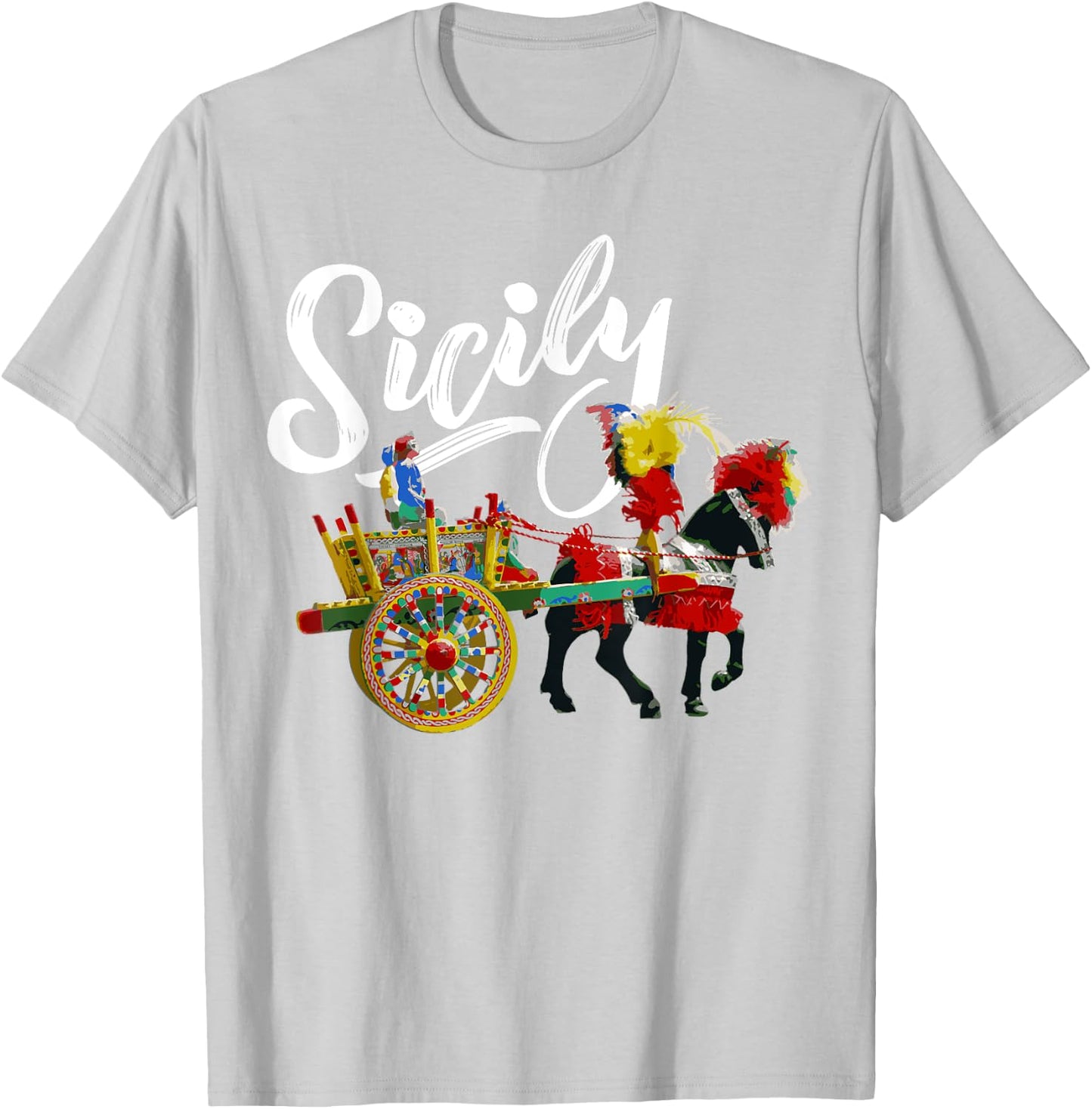 Sicily Horse and Cart Traditional Cultural Sicilian Folk Art T-Shirt - T-Shirt | Ash