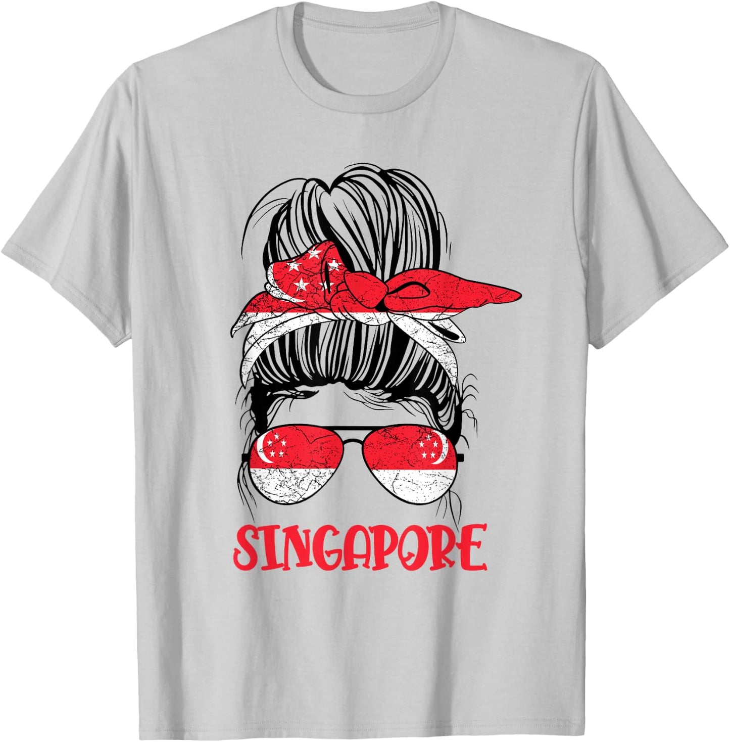 Singaporean Girl Messy bun Kids Women Singapore flag Vintage T-Shirt - T-Shirt | Ash