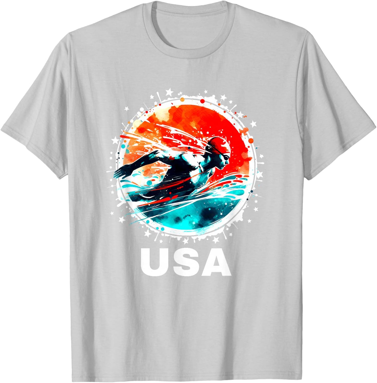 Swimming United States Team Apparel American Flag Swimming T-Shirt - T-Shirt | Ash
