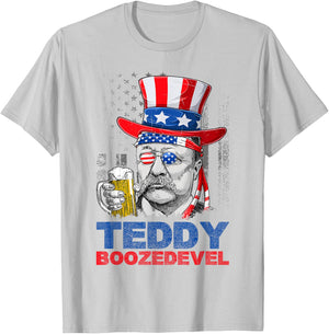 Teddy Boozedevelt Theodore Roosevelt USA Flag 4th Of July T-Shirt - T-Shirt | Ash