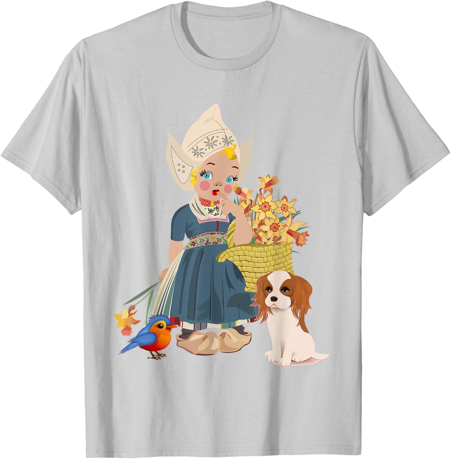 Vintage Dutch Girl in National Costume With her flowers T-Shirt - T-Shirt | Ash