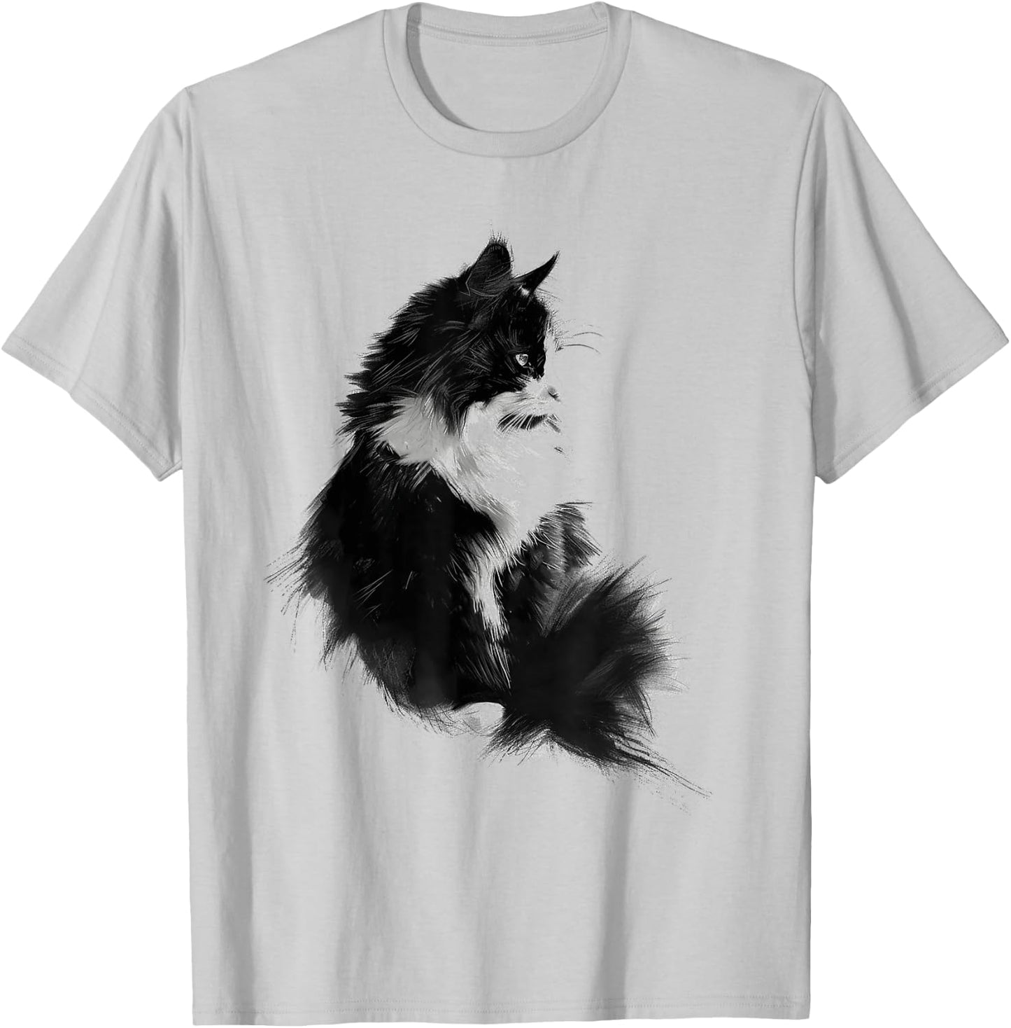 Cat Abstract Graphic Drawing Illustration Animal Cat Women Kids T-Shirt - T-Shirt | Ash
