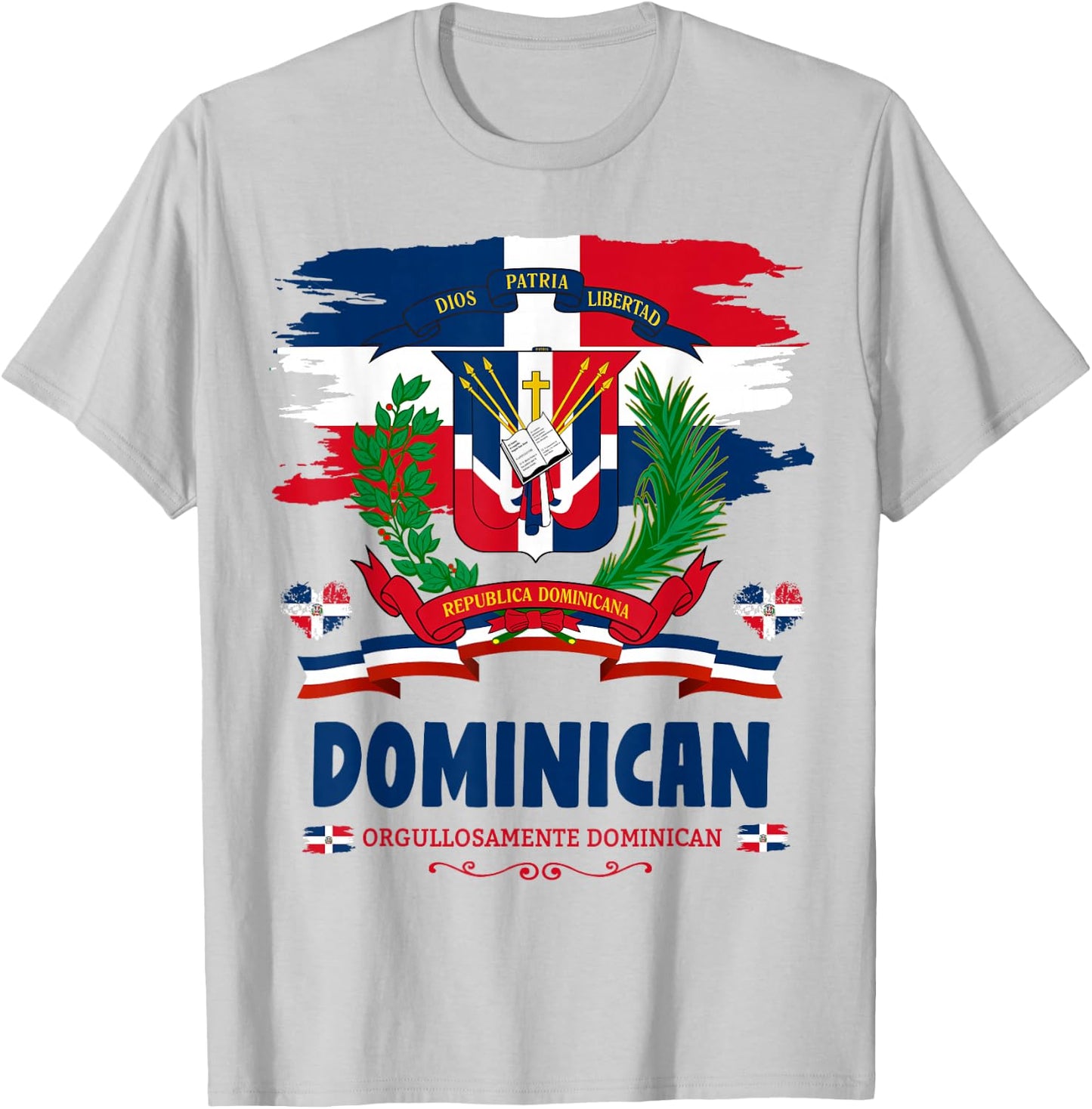 Coat of Arms Republica Dominicana For Kids & Dominican Flag T-Shirt - T-Shirt | Ash