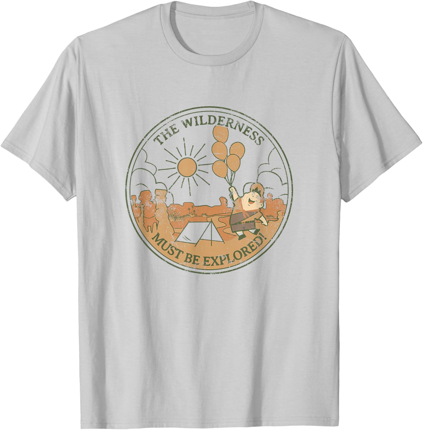 Disney Pixar Up The Wilderness Must Be Explored Distressed T-Shirt - T-Shirt | Ash
