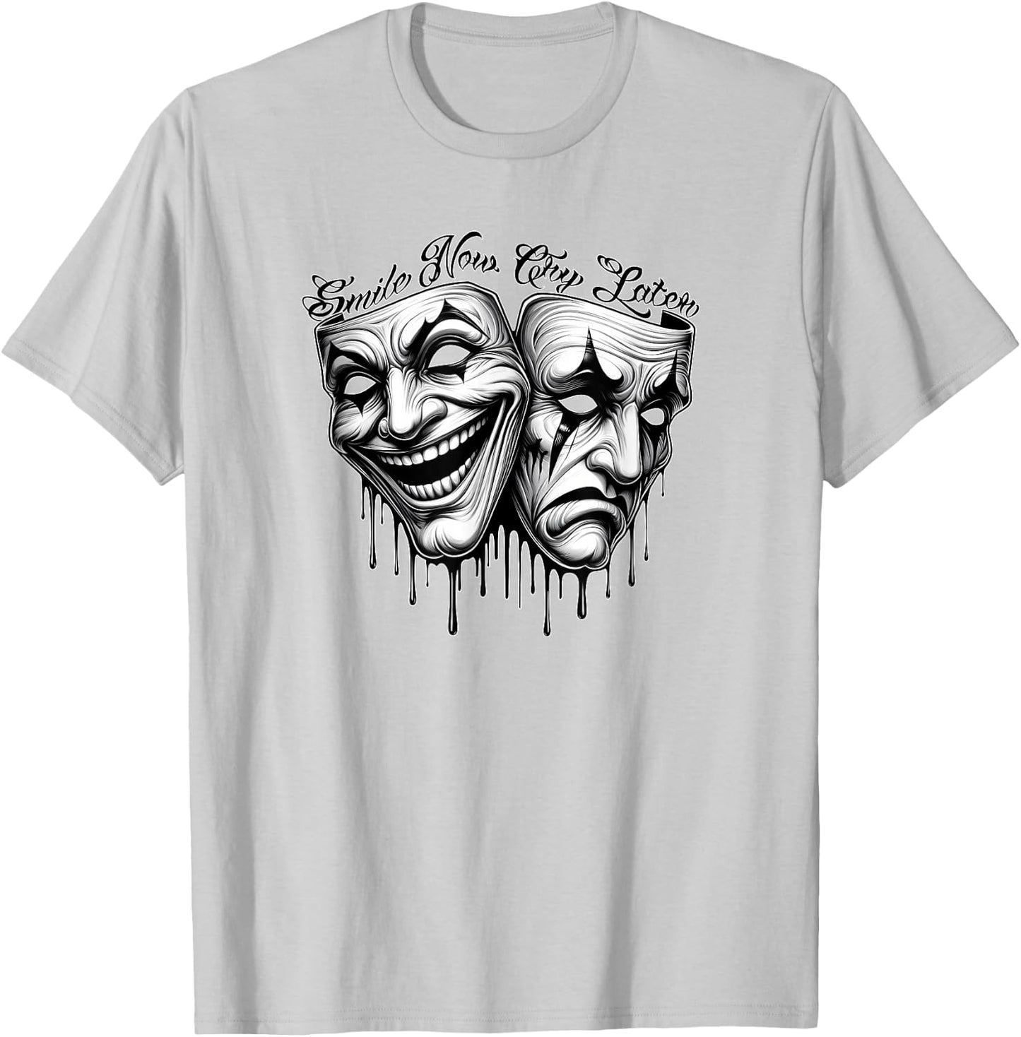 Smile Now CRY Later Payaso Chicano Art Gangster Cholo T-Shirt - T-Shirt | Ash