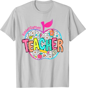 Kindergarten Teacher Back To School Apple Dalmatian Dots T-Shirt - T-Shirt | Ash