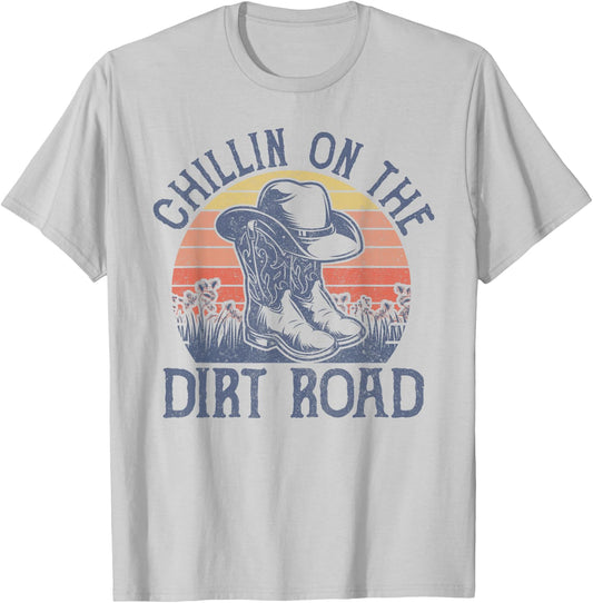 Chillin On The Dirt Road Cowboy Hat Country Music T-Shirt - T-Shirt | Ash