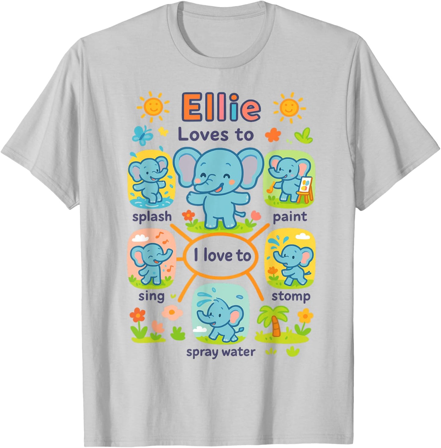 Cute Elephant Ellie Splash Paint Sing Stomp Play T-Shirt - T-Shirt | Ash