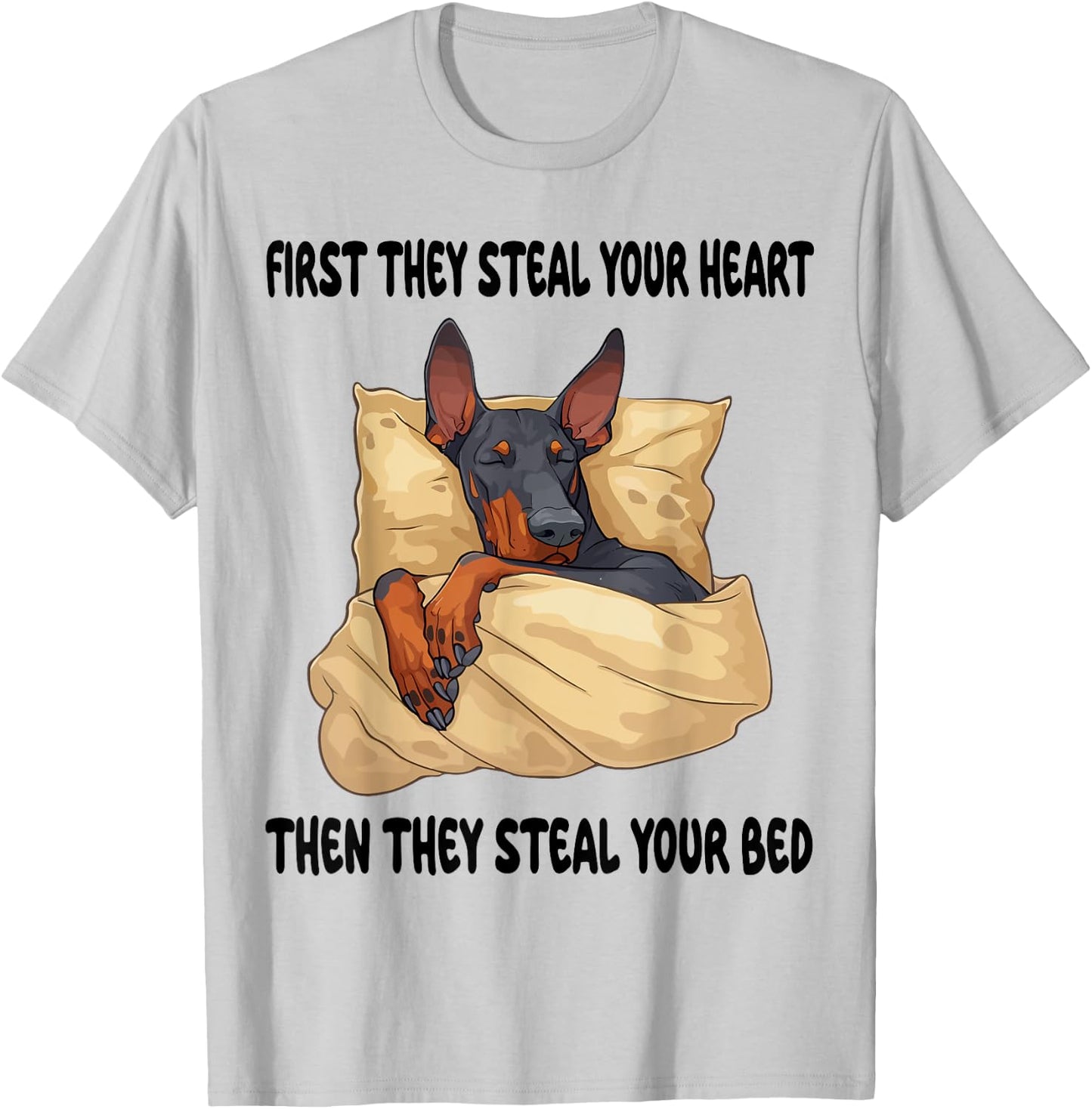 Doberman Pinscher Sleeping Pajamas Nightgown T-Shirt - T-Shirt | Ash