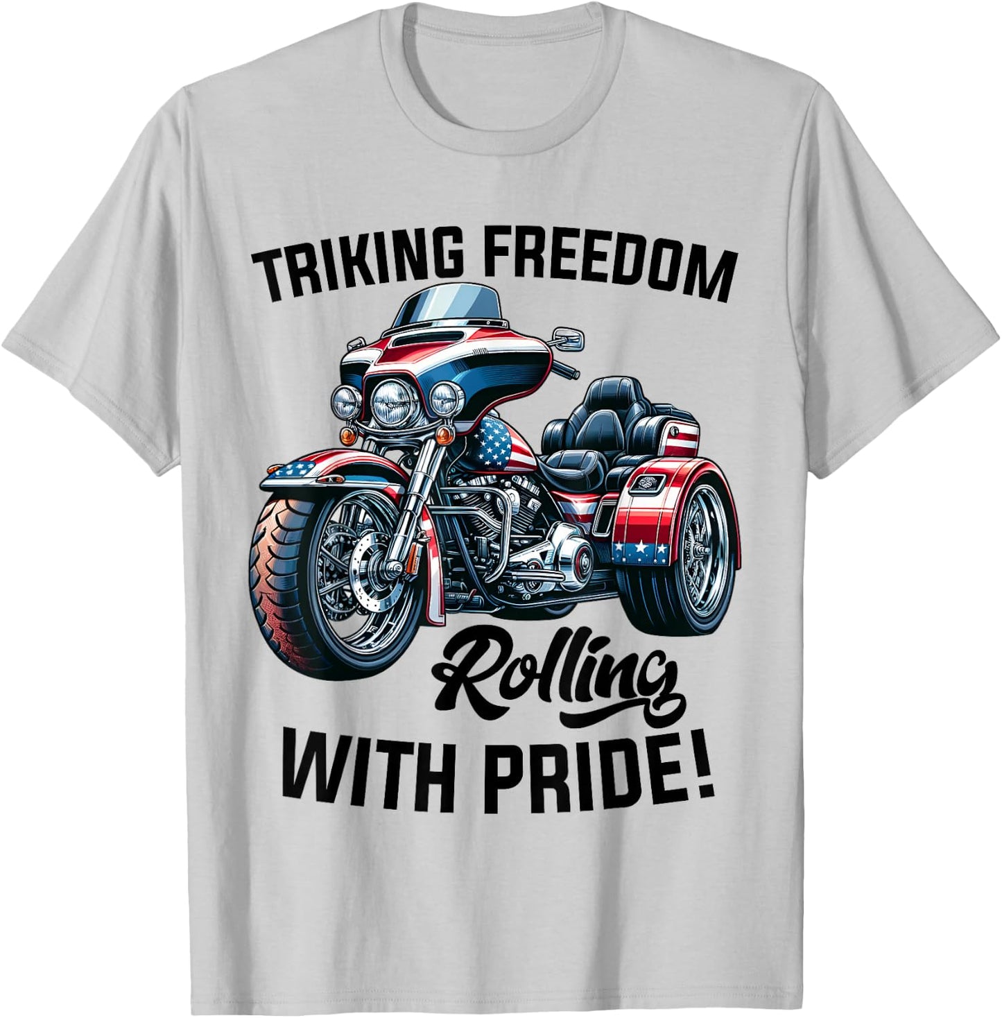 USA Trike Motorcycle Patriotic American Flag Trike Dad T-Shirt - T-Shirt | Ash