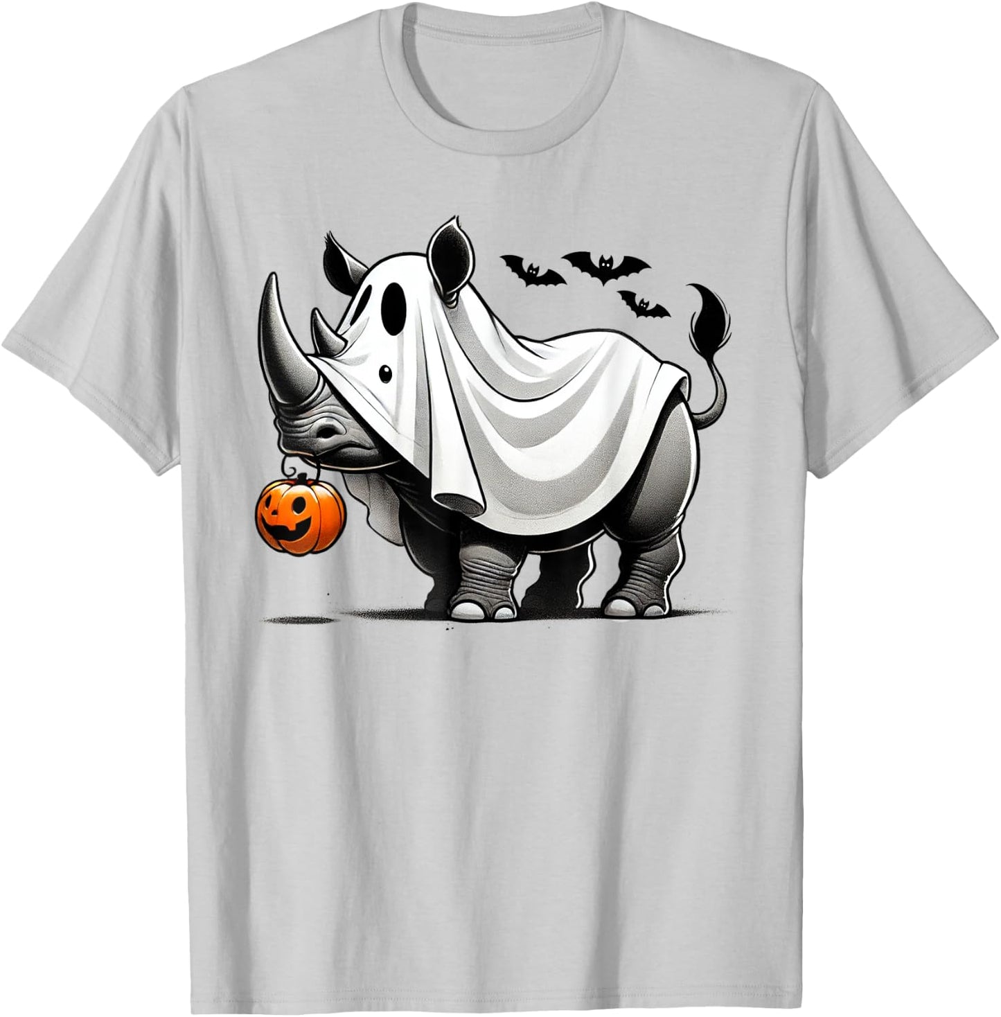 Funny Rhino Ghost Halloween Costume Rhinoceros Jackolantern T-Shirt - T-Shirt | Ash