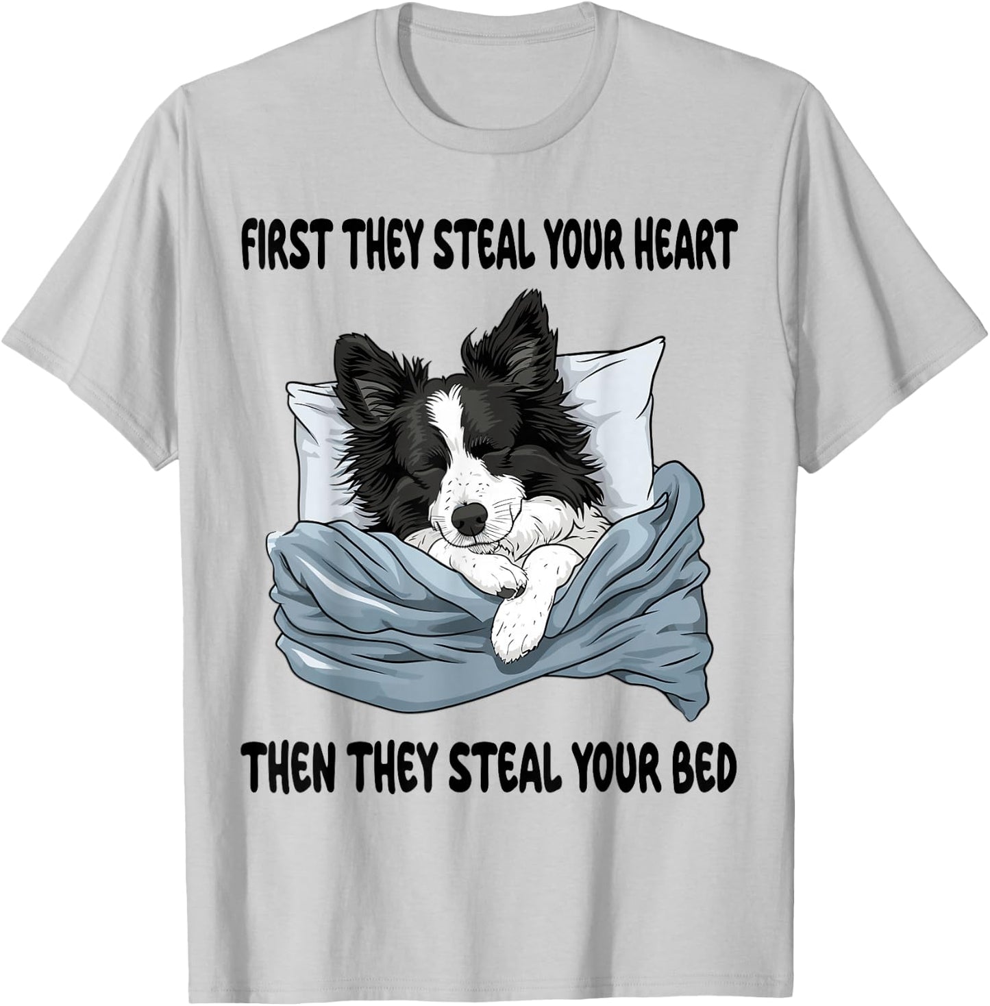 Border Collie Sleeping Pajamas Nightgown T-Shirt - T-Shirt | Ash