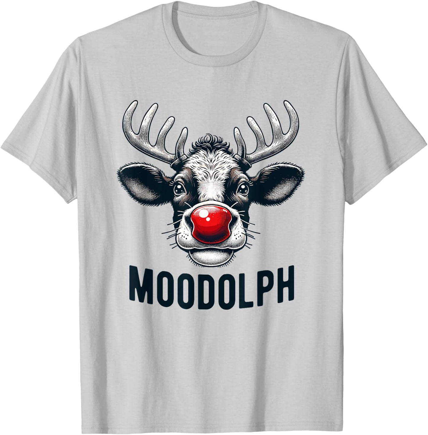 Funny Moodolph Cow Dairy Farmer Christmas Pun T-Shirt - T-Shirt | Ash