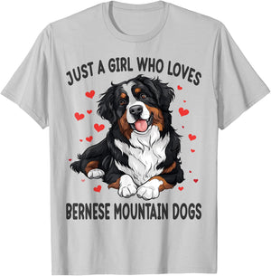 Just a Girl Who Loves Bernese Mountain Berner Dog Lover T-Shirt - T-Shirt | Ash
