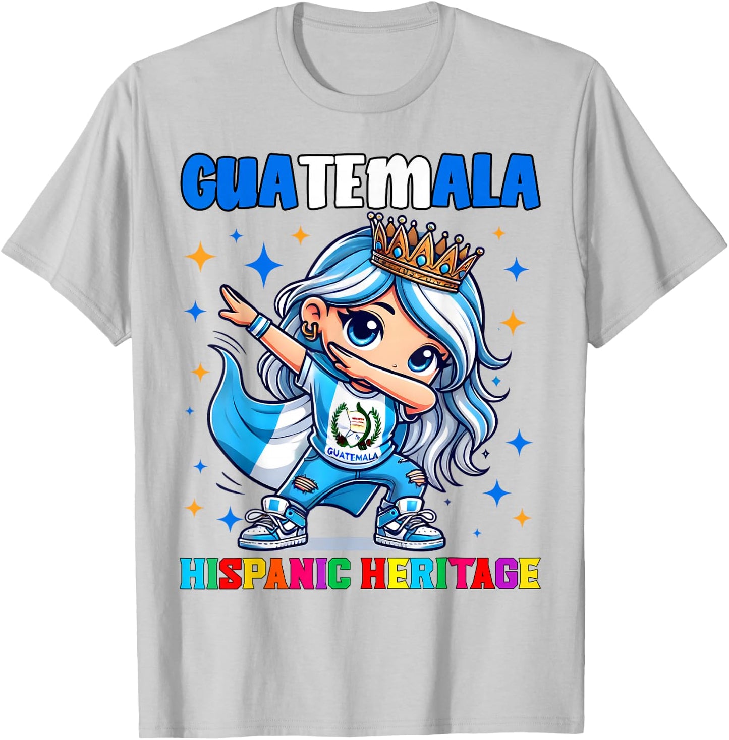 Guatemala Dabbing Girl Hispanic Heritage Celebration T-Shirt - T-Shirt | Ash