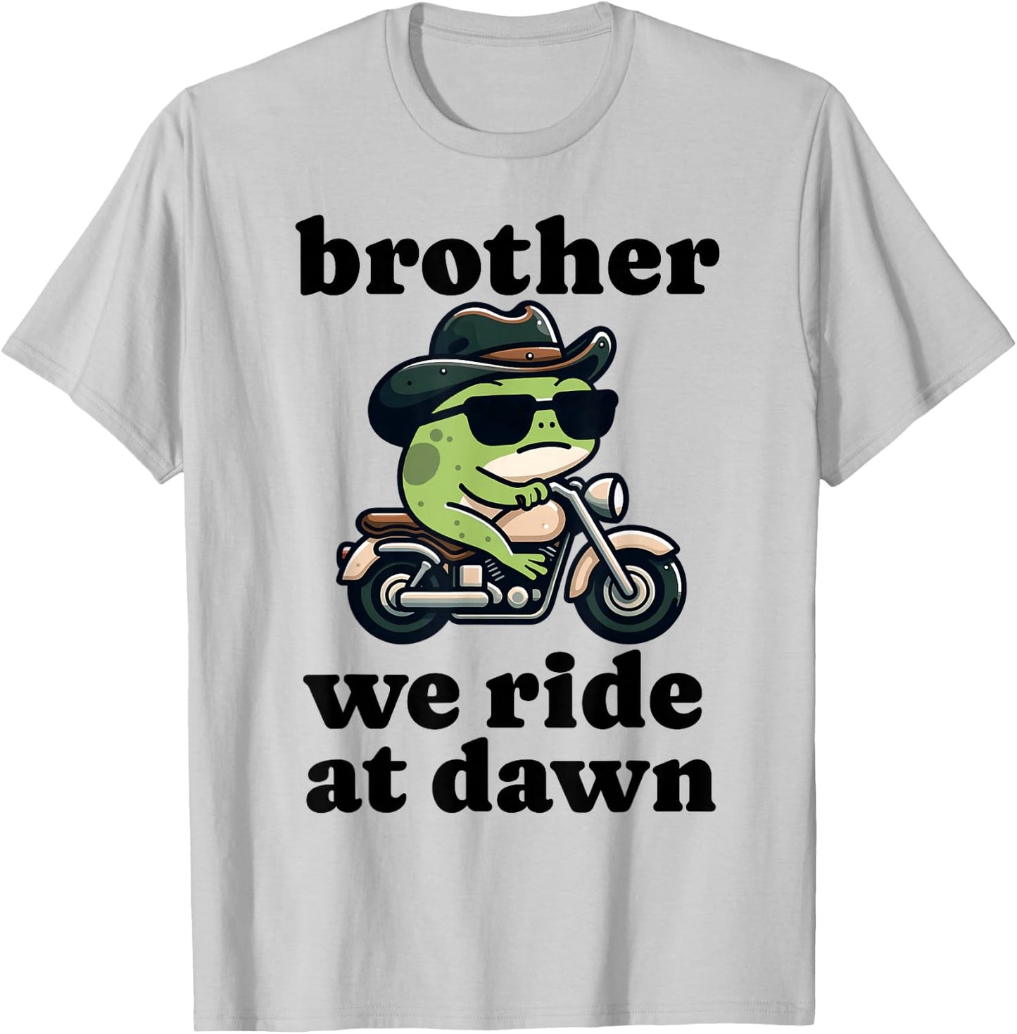Forg Ride At Dawn Funny Frog Meme Riding Motorcycle Ironic T-Shirt - T-Shirt | Ash