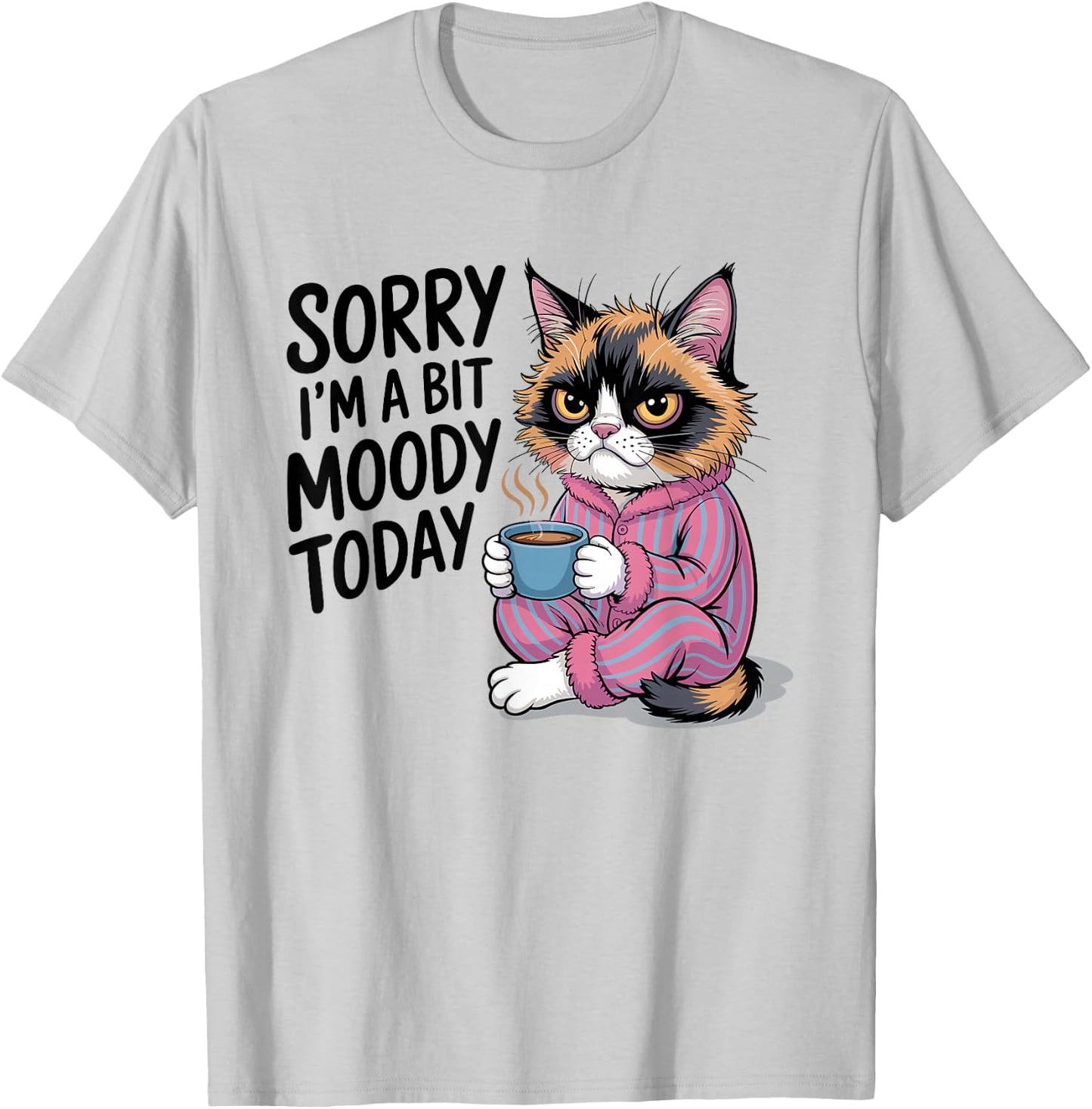 Sorry I'm A Bit Moody Today Tired Cat T-Shirt - T-Shirt | Ash