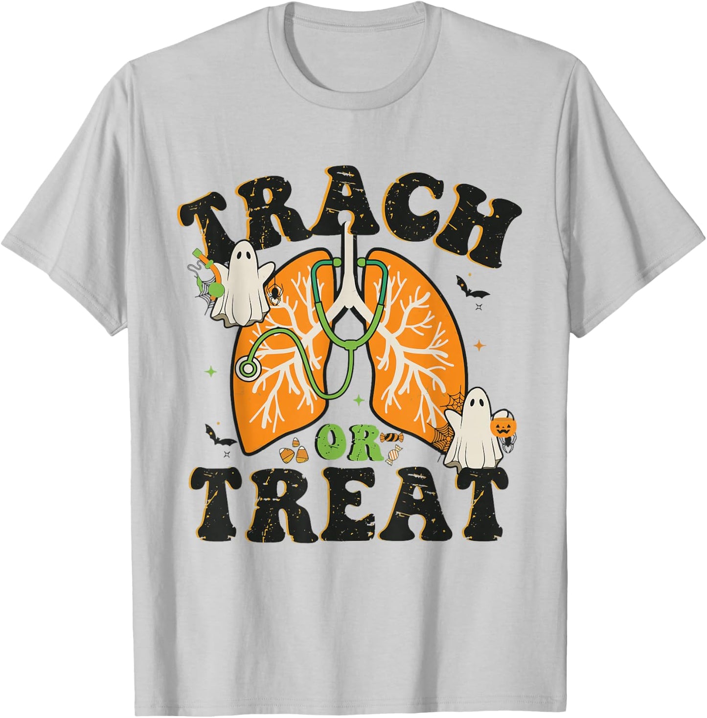 Trach or Treat ICU RN Halloween Nurse Respiratory Therapist T-Shirt - T-Shirt | Ash