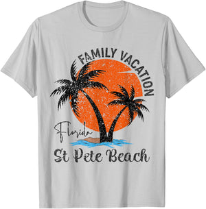 Vintage St Pete Florida Beach Palm Tree Family Vacation Men Women Kids T-Shirt - T-Shirt | Ash