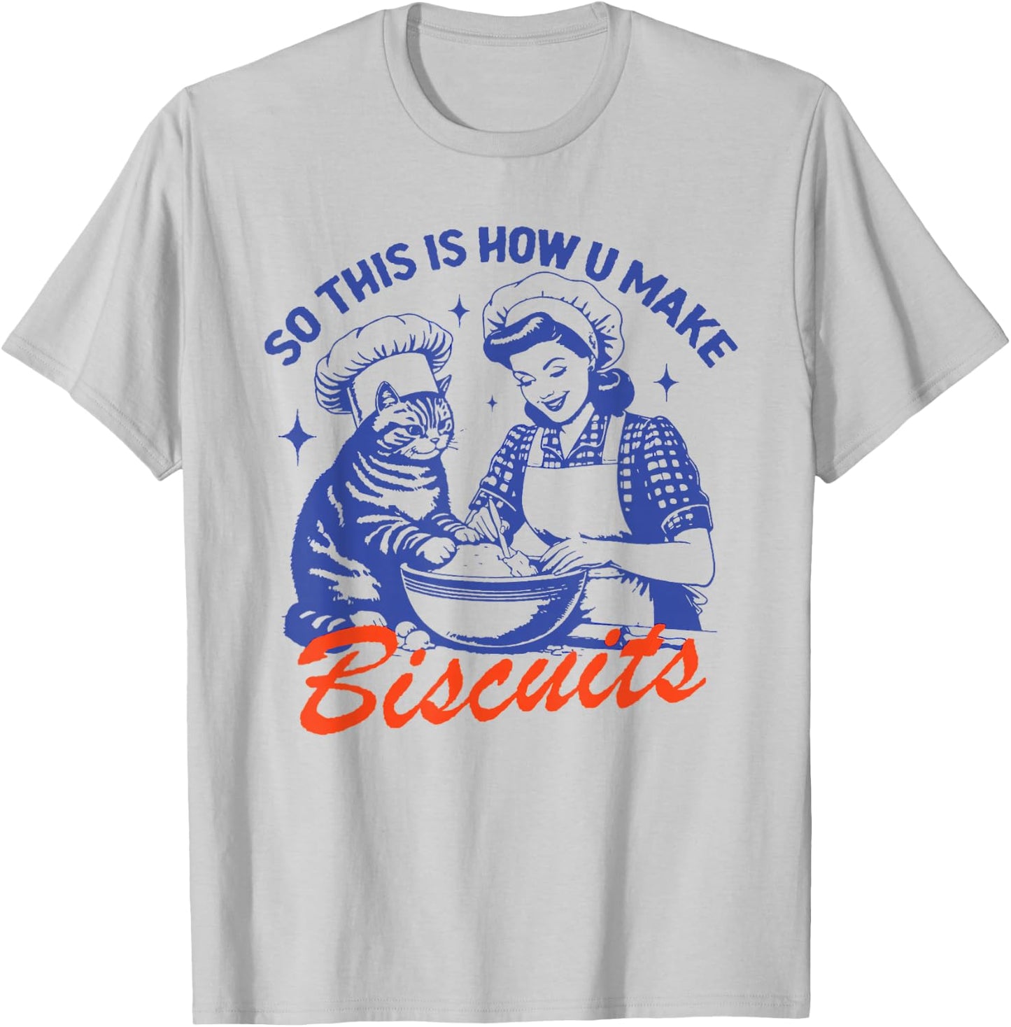 Retro Cat Biscuit Meme Cat Lover Bread Making Baker Cat Mom Women Girls Kids T-Shirt - T-Shirt | Ash