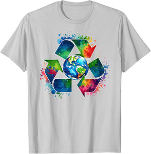 Recycle Symbol with Earth Supporting Earth Day Every Day T-Shirt - T-Shirt | Ash
