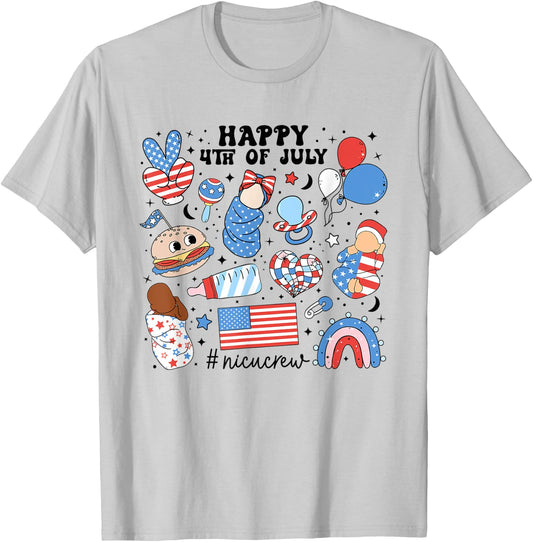 4th Of July NICU Nurse Neonatal Intensive Care Unit Nurse Women Men T-Shirt - T-Shirt | Ash