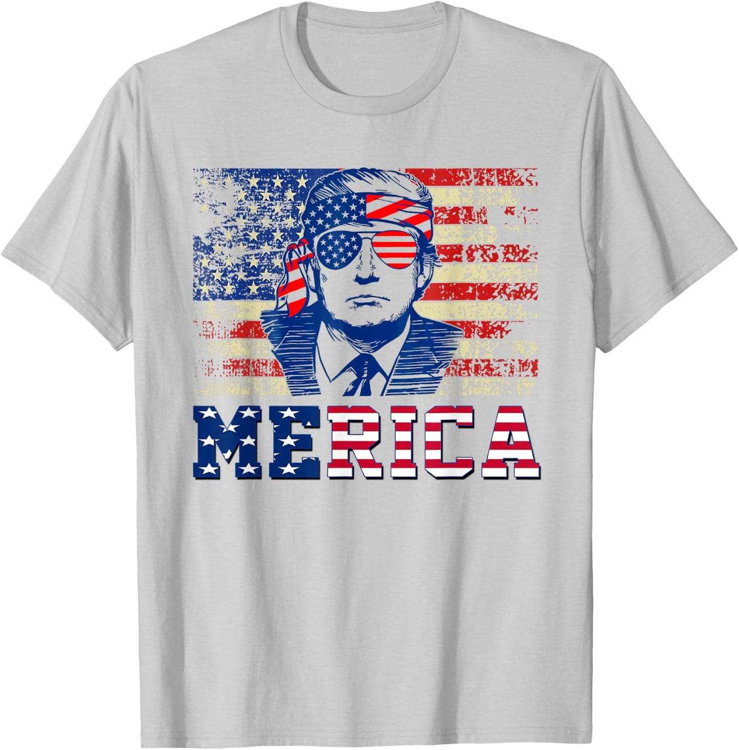MERICA TRUMP Happy Fourth 4th Of July Trump American Flag Men T-Shirt - T-Shirt | Ash