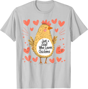 Funny Chicken Lovers Gift Just A Girl Who Loves Chickens T-Shirt - T-Shirt | Ash