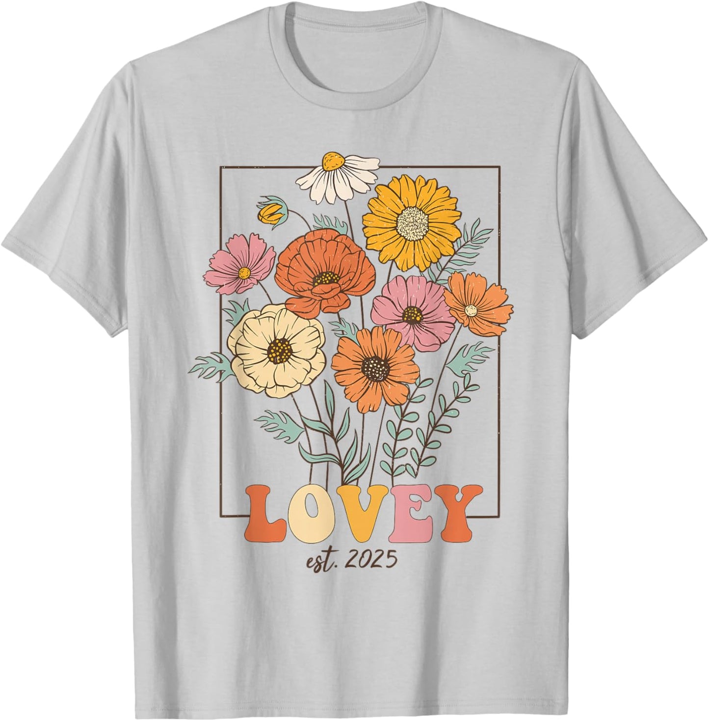Wildflowers Lovey Pregnancy Announcement Lovey Est 2025 T-Shirt - T-Shirt | Ash