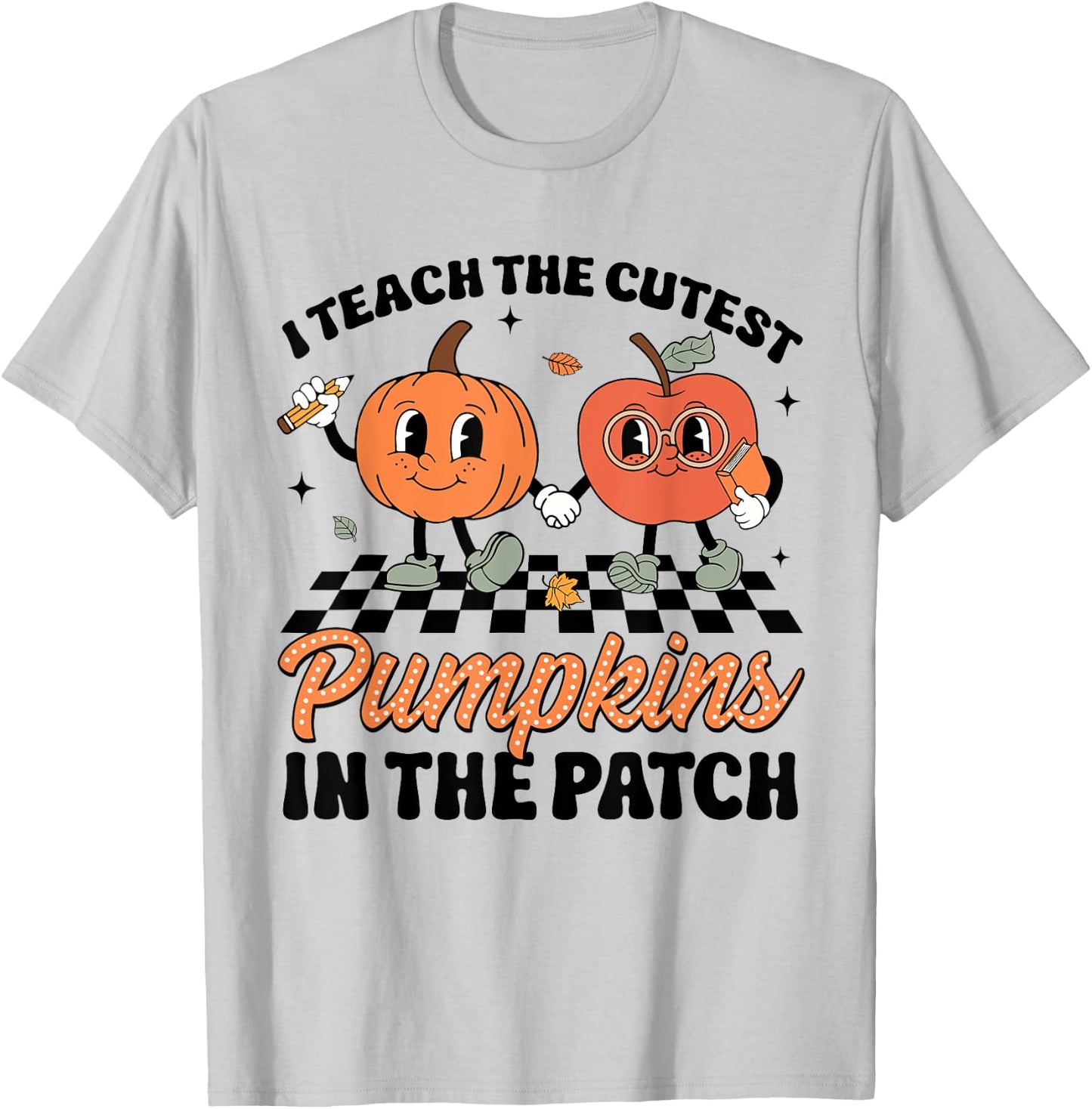 I Teach The Cutest Pumpkins In The Patch Groovy Teacher Fall Women Kids T-Shirt - T-Shirt | Ash