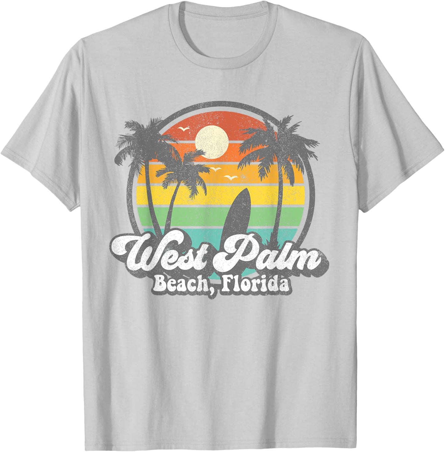 Vintage West Palm Florida Beach Surfing Retro 70's Surf Gift Men Women Girls Kids T-Shirt - T-Shirt | Ash